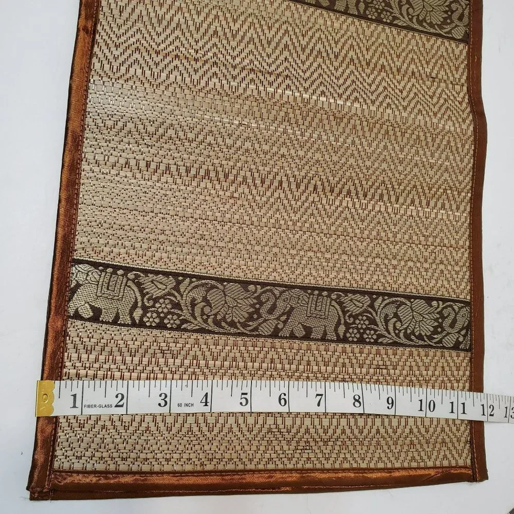 Silk Trim Reed Placemat Coaster Set, Set of 12, Bronze Elephant Boho Table Mats